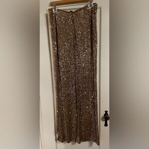 New Zara Sequin Wide-Leg Pants large - bronze with Gold Sparkle